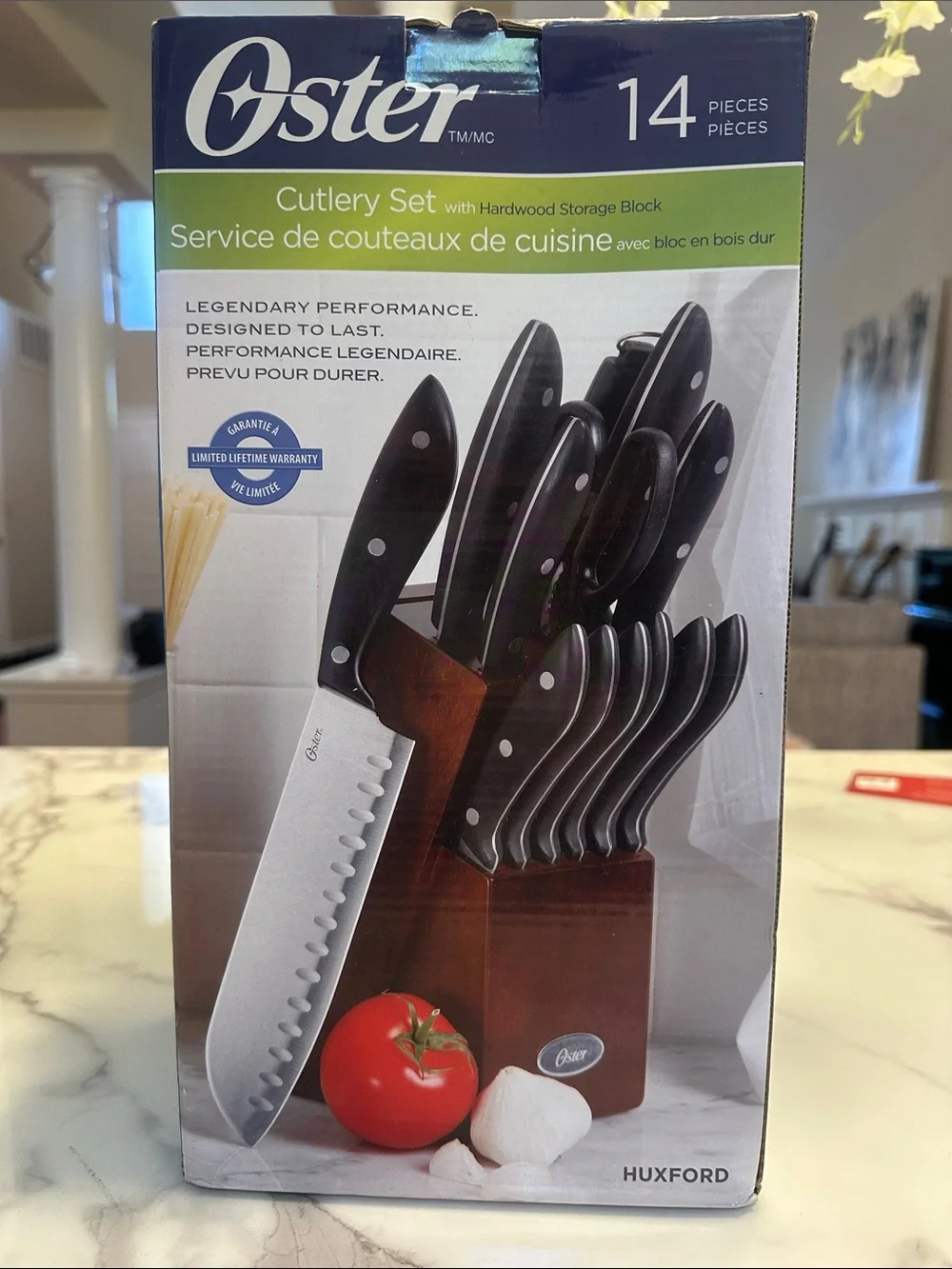 Oster 14-Piece Cutlery Set with Black Handles and Wood Block